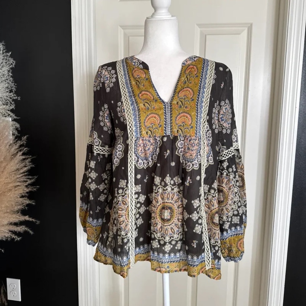 Sundance Carina Blouse Top Paisley Floral Print Long Sleeve Boho 
Size Small - Picture 3 of 12